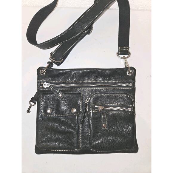 Fossil Multi Pockets Black Leather Crossbody 11x9 - Picture 3 of 10